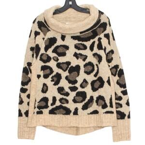 RD Style Womens Sweater Leopard Cowl Neck Boho Casual Cozy Brown Black Large GN